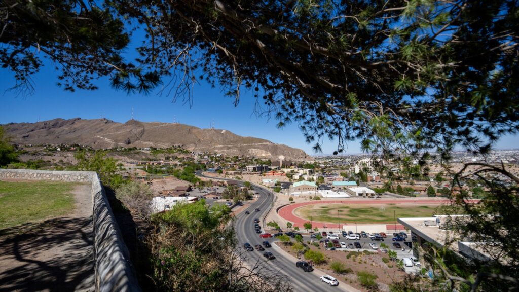 A wide shot of a section of the city of El Paso from up high